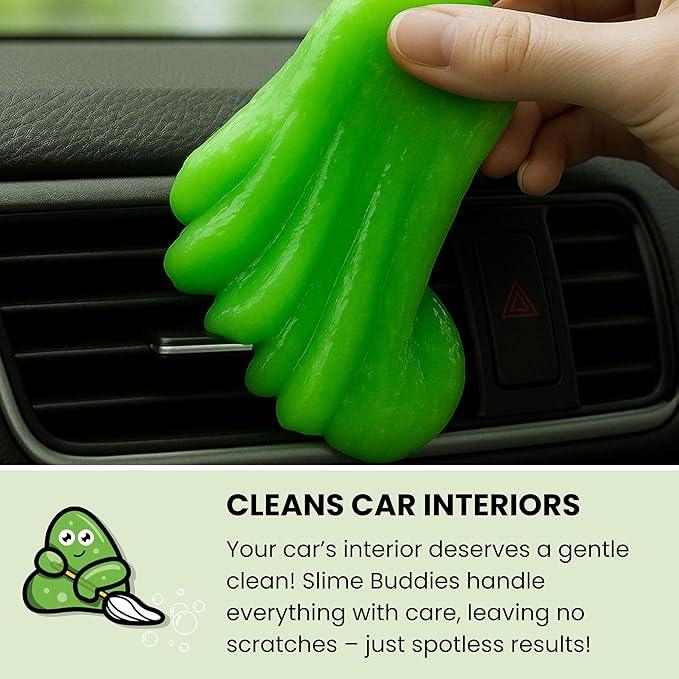 Slime Buddies Cleaning Slime | (3 Pack) 1 Lemon, 1 Apple, 1 Strawberry Scented Car Cleaning Gel | Car Interior, Cup Holder, & Keyboard Detailing Tool | Reusable Putty for Loose Dust & Dirt - NeatNest