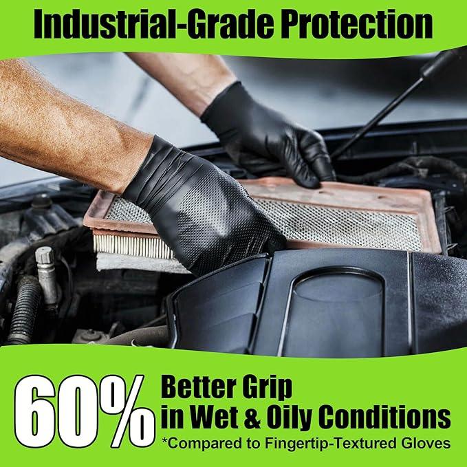 TREEGO 10 Mil Black Nitrile Gloves Heavy Duty — Raised Diamond Texture Grip, Latex Free Disposable Mechanic Work Gloves, Large, 100 Count - NeatNest