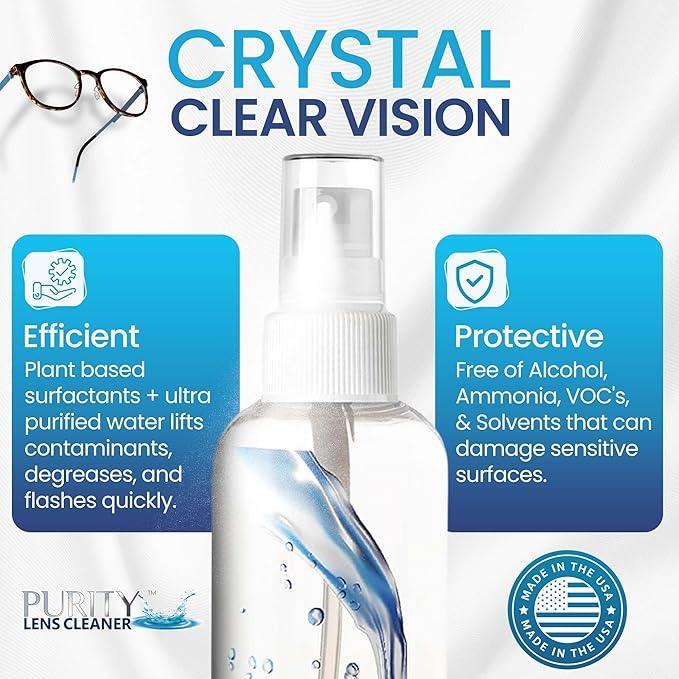 Purity Eyeglass Lens Cleaner Spray Kit - 3 x 8oz Lens Cleaner Spray Bottle + 2 Microfiber Cloth for Cleaning - Safe for All Lenses (AR Coated Included), Eyeglasses and Screens - NeatNest