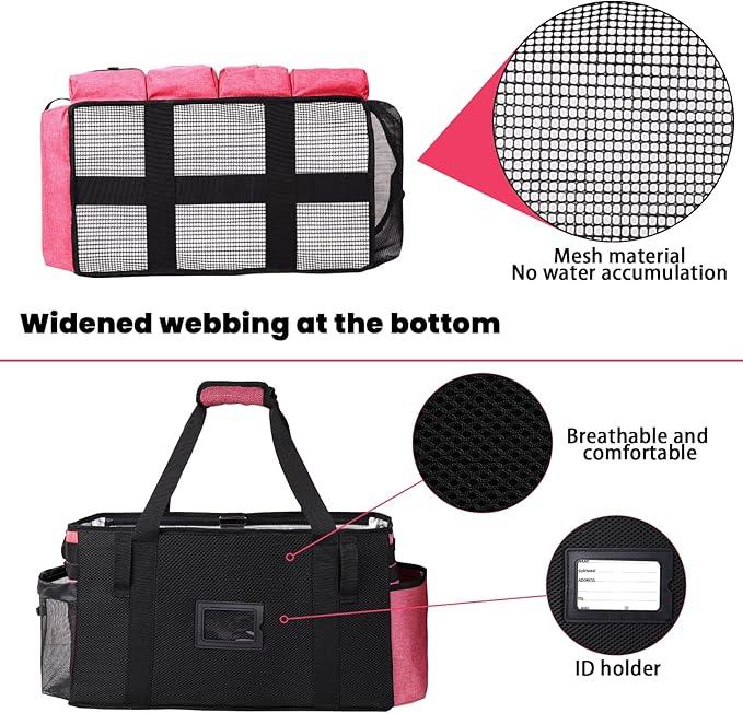 Extra large Cleaning Caddy Bag Built-in Sturdy Support Board, Cleaning Organizer with Detachable Divider, Cleaning Supply Tote with Adjustable Shoulder Strap (Pink, 19'' x 11'' x 11'') - NeatNest