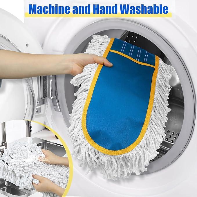 24" Commercial Dust Mop for Floor Cleaning, Heavy Duty Large Industrial Floor Duster with 2 Cotton Mops Pads, Wet Dry Mops for Hardwood Floors,Concrete,Marble,Laminate,Tile,Garage,Blue - NeatNest