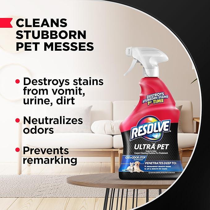 Resolve Ultra Pet Odor and Stain Remover Spray – Carpet Cleaner for Cat and Dog Urine and Poop, 32oz - NeatNest