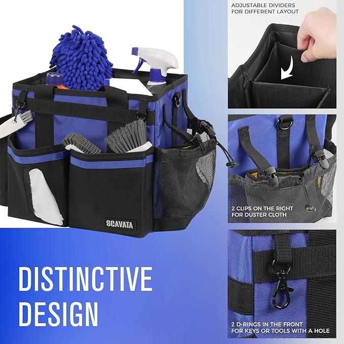 Compact Wearable Cleaning Caddy, Small Supplies Organizer with Handle & Shoulder Straps for Housekeepers, Under Sink & Car Cleaning Tool Organizer Bag (Blue) - NeatNest