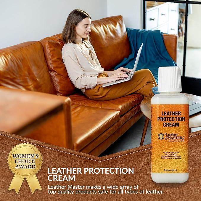 LEATHER MASTER 250ML Leather Protection Cream - Leather Cleaner and Conditioner for Couch Clothes Purses Shoes Boots Car Leather Water Based Formula - NeatNest