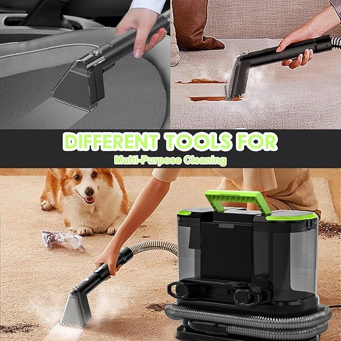 Portable Carpet & Upholstery Cleaner, Deep Cleaning for Rugs, Couch, Curtain, Car Interiors Stains, Pet & Family Friendly, 21 Kpa suction with 800W high-performance motor, 120V (Green) - NeatNest