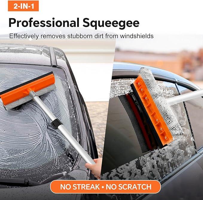 ARTIPOLY 20ft Reach Car Wash Brush with Long Handle-Car Cleaning Kit with 4-12FT Extension Pole, Ultimate RV,Truck Wash Set with Soft Brush, Tire Brush, Window Squeegee, Mitt, Microfiber Cleaning Mop - NeatNest