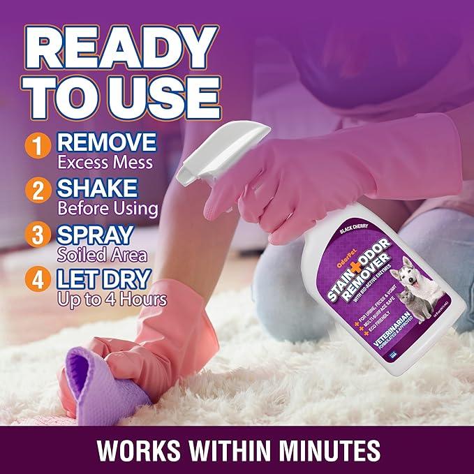 OdorPet Pet Stain Remover and Odor Eliminator - 16 Oz Ready To Use Spray, Non Staining, Professional Strength, Black Cherry Scent by Alpha Tech Pet - NeatNest
