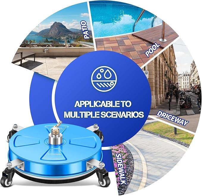 15" Pressure Washer Surface Cleaner with 4 Wheels - Coated Blue Stainless Steel Surface Cleaner for Pressure Washer Attachment for Concrete, Driveway, Patio, Sidewalk, Deck and Driveways - PWS15B - NeatNest