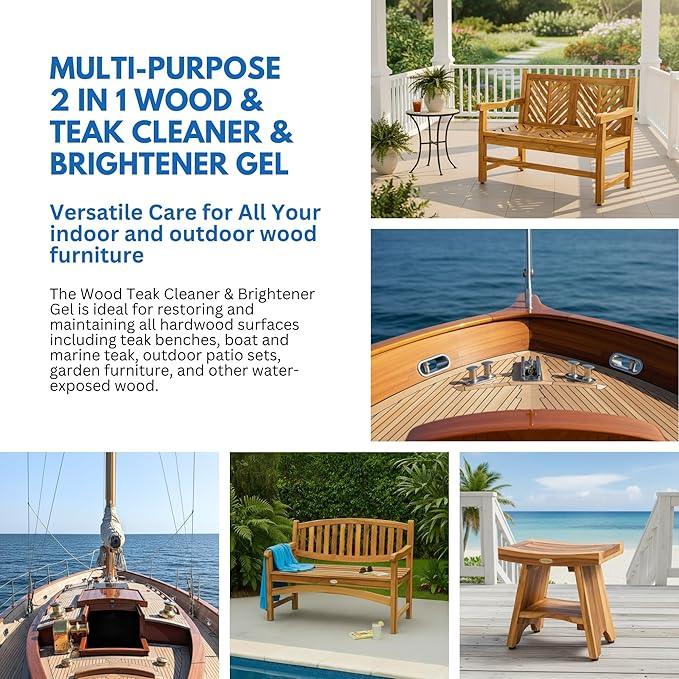 EcoDecors Loveable 2 in 1 Wood & Teak Cleaner and Brightener Gel, 1 L, for Outdoor Use, Cleans, Renews, and Refreshes Outdoor Wood - 2 Pack - NeatNest