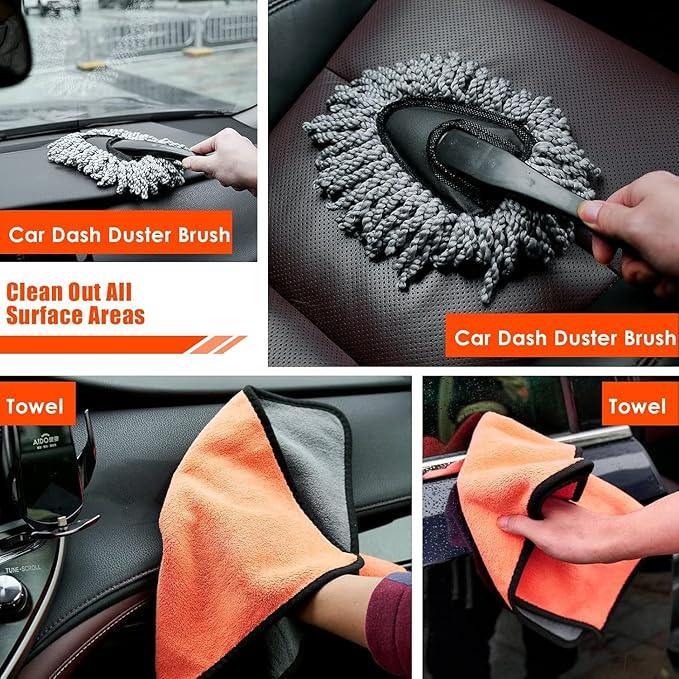 Viewsun Car Cleaning Kit, Orange 17pcs Car Interior Detailing Kit with High Power Handheld Vacuum, Detailing Brush Set, Windshield Cleaner, Cleaning Gel, Complete Auto Accessories for Women Men Teens - NeatNest