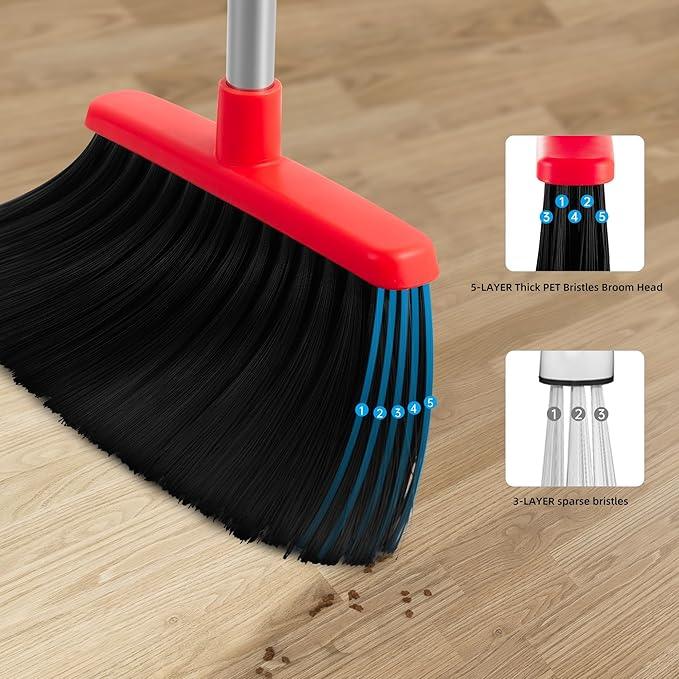 Broom and Dustpan Set for Home,52-in Long Adjustable Handle Angle Broom for Sweeping Indoor Dustpan Teeth to Clean Pet Hair Suitable for Home Kitchen Office - NeatNest