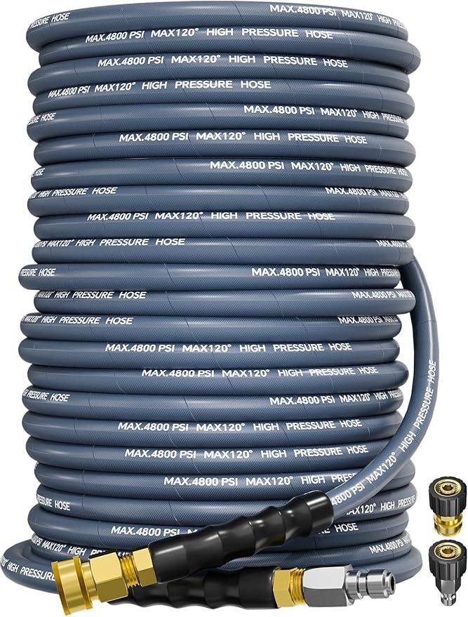 3/8" 4800PSI Pressure Washer Hose 125FT with Swivel Quick Connect for Cold/Hot Water Max 248°F, Kink Resistant Steel Wire Braided, Wear Resistant Power Washer Hose with M22 14mm Adapter - NeatNest