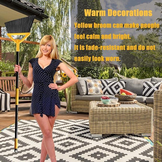 Heavy Duty Commercial Broom, Upgraded Angle Broom for Sweeping Indoor and Outdoor, Perfect Yellow Broom of Kitchen, Garage and Courtyard, Livingroom - NeatNest