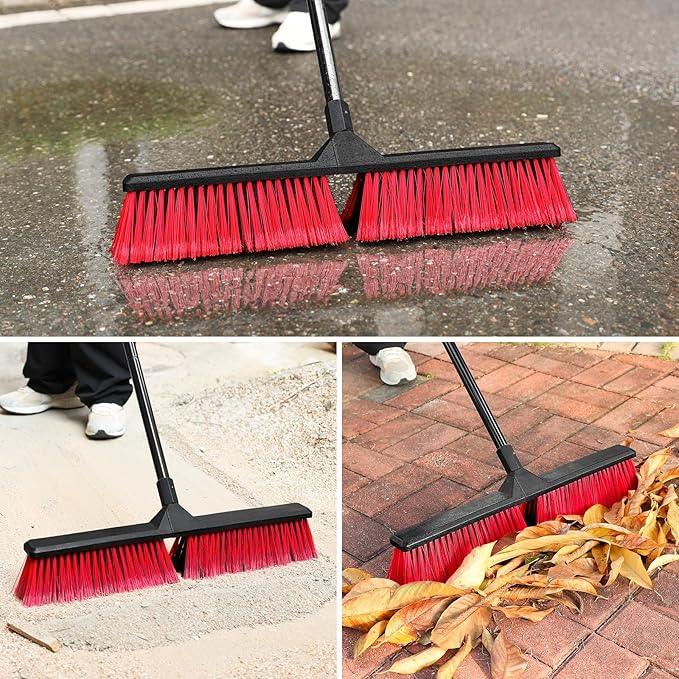 24" Push Broom with 63" Long Handle, Heavy Duty Broom for Floor Sweeping, Stiff Bristles Push Broom Brush for Workshop, Garage, Concrete, Patio and Deck - NeatNest