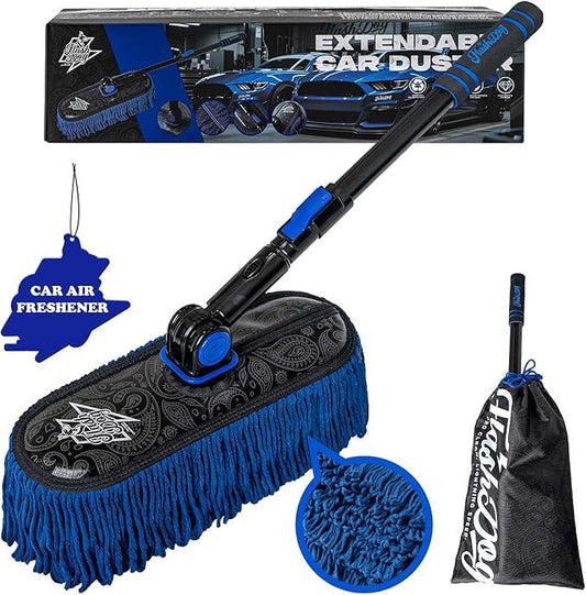 Flash Dog Car Duster Exterior - Wax Treated Cotton & Extendable Aluminum Alloy Handle Scratch Free Cleaning Brush for Cars, Trucks, SUVs, RVs, Motorcycles | Waterless Dust & Pollen Remover - NeatNest