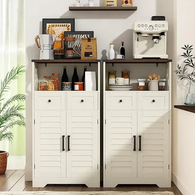 ChooChoo Farmhouse Storage Cabinet, Bathroom Floor Cabinet with Doors and Drawers, Kitchen Pantry Cabinet for Living Room, Laundry, White - NeatNest