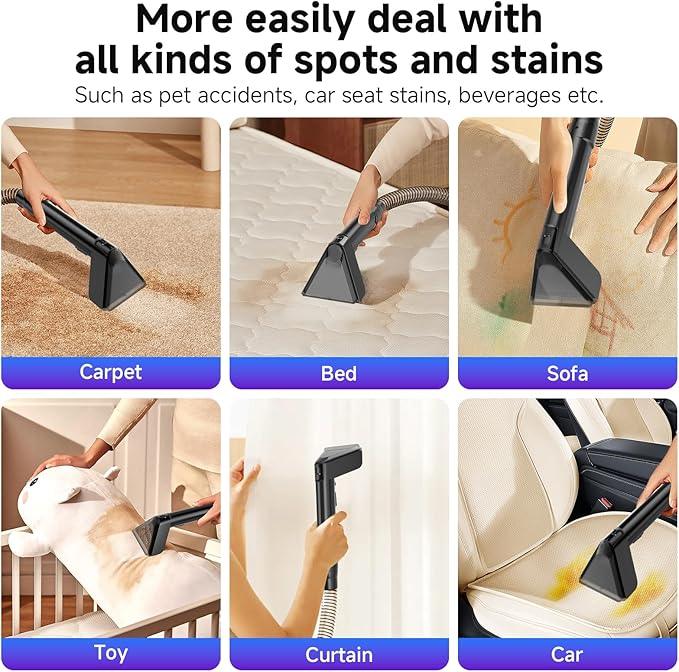 Portable Spot Cleaner Machine for Carpet and Upholstery - 18Kpa Carpet Cleaner with Dual BrushHeads, Easy Move, Cleaning Machine for Furniture, Couch, Stairs, Car and Pet Stain, White - NeatNest
