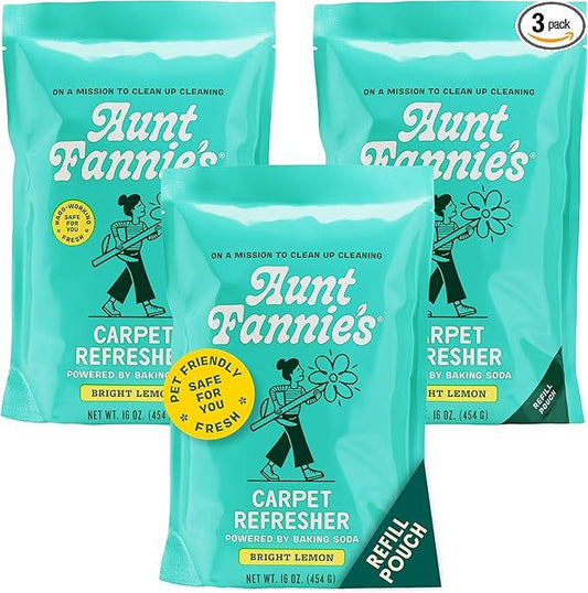 Aunt Fannie's Carpet Refresher & Deodorizer Powder, Multi-Purpose Carpet, Rug, and Upholstery Odor Eliminator for Homes with Cats & Dogs, Bright Lemon Scent, 16 oz Refill, Pack of 3 - NeatNest