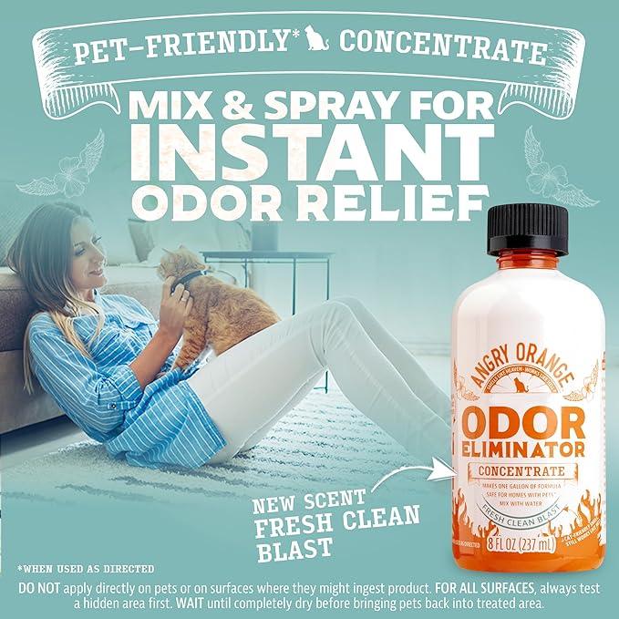 Angry Orange Pet Odor Eliminator Concentrate for Cat Urine and Smells - Fresh Scent - 8 oz (Makes 128 oz of Cleaner) - NeatNest