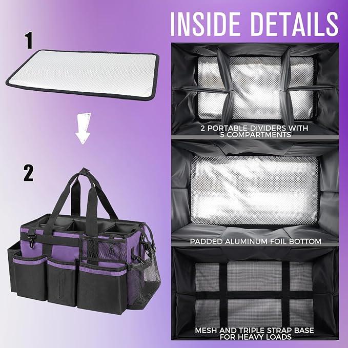 Wearable Cleaning Caddy, Cleaning Caddy Supplies Organizer with Handle & Shoulder Straps for Housekeepers, Under Sink & Car Cleaning Tool Organizers Bag with 4 Foldable Divider (Purple) - NeatNest