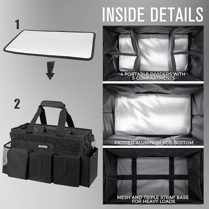 Wearable Cleaning Caddy Bag, Supplies Organizer with Handle & Shoulder Straps for Housekeepers, Under Sink & Car Cleaning Tool Organizer with 4 Foldable Dividers (Black) - NeatNest