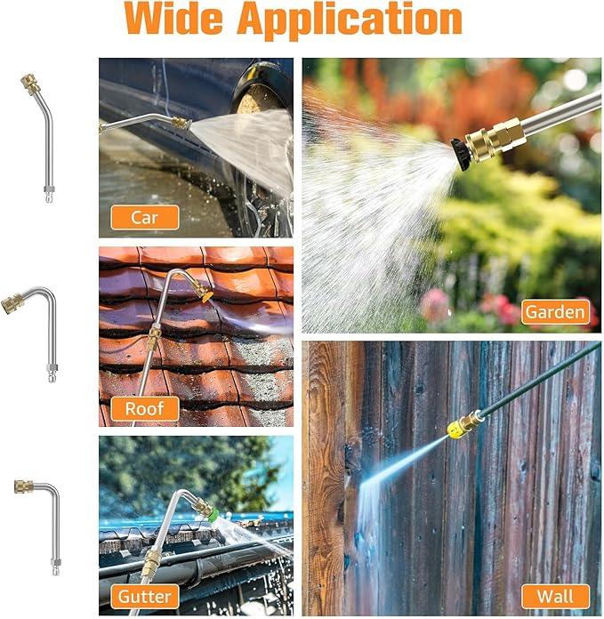 Sealegend 8FT Pressure Washer Extension Wand for Gutter Cleaning, Upgrade Power Washer Accessories with 6 Spray Nozzle Tips, 3 Gutter Cleaner Attachments Curved Rod, 1/4" Quick Connect, 4000 PSI - NeatNest