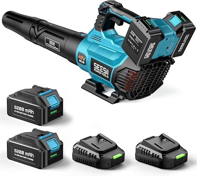 SEESII 40V Leaf Blower Cordless, 600CFM 160MPH Brushless Motor Leaf Blower with 2 * 5200mAh Batteries and Charger, Turbo Button & Variable Speed Control Electric Blower for Lawn Care, Dust and Debris - NeatNest