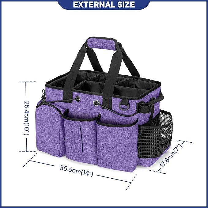LoDrid Large Professional Cleaning Caddy with Detachable Divider, Supply Organizer with Handle and Shoulder Strap, Cleaning Bags for Housekeepers & Cleaners, Purple - NeatNest