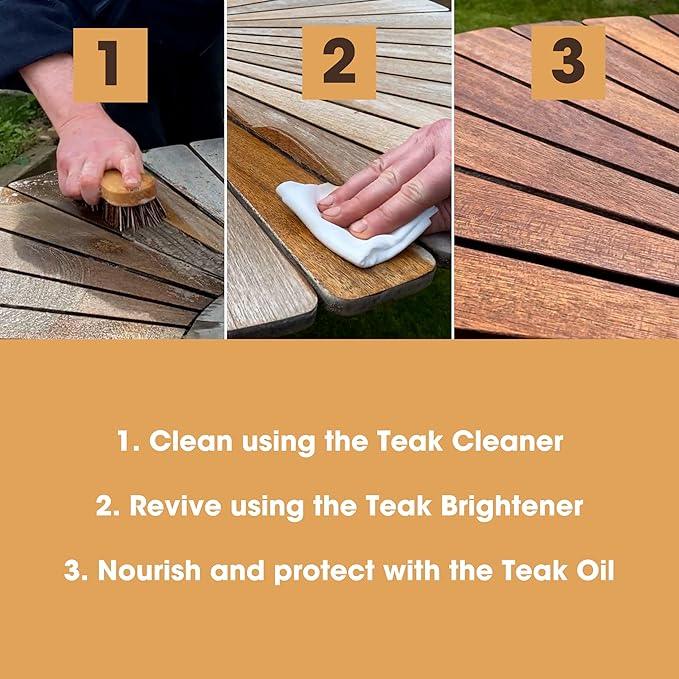 Furniture Clinic Teak Care Kit | For Teak Outdoor Wood Patio Furniture | Clean, Brighten, Nourish, and Protect Treated and Untreated Wood | Contains Cleaner, Brightener, & Oil - NeatNest