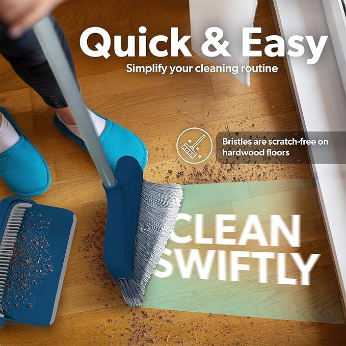 BLACK+DECKER Butler Broom & Dustpan Set - Stand-Up Design - Lightweight, Space-Saving Combo for Kitchen, Living Room, Bathroom, Lobby Floors - Home Cleaning Essential, Ocean Blue - NeatNest