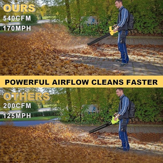 Cordless Leaf Blower with Battery and Charger, 540 CFM/170 MPH Electric Blower Cordless, 2 X 4.5Ah Lightweight Battery Operated Leaf Blower for Patio Cleaning Lawn Care Debris and Dust - NeatNest
