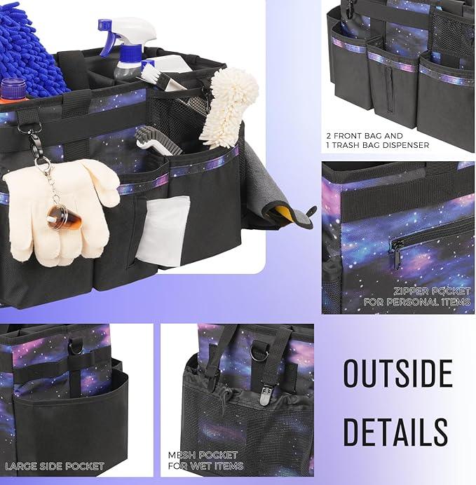 Wearable Cleaning Caddy, Cleaning Caddy Supplies Organizer with Handle & Shoulder Straps for Housekeepers, Under Sink & Car Cleaning Tool Organizers Bag with 4 Foldable Divider (StarrySky) - NeatNest