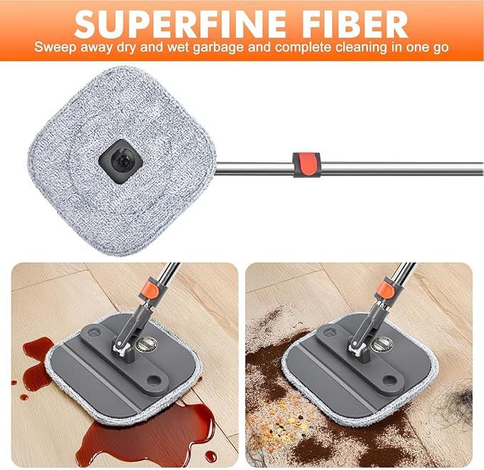 Upgraded Self-Standing Spin Mop and Bucket System, Detachable Inner Mop Bucket Separates Dirty Water & 90° Foldable Head, Triple-Scrub System, 0.9Gal Dual Drainage, for Hardwood Floors (Gray 6 Pads) - NeatNest