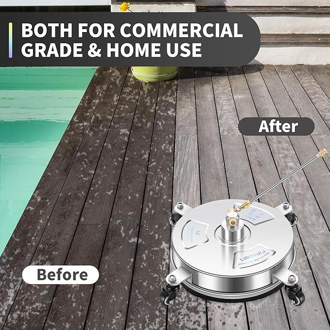 14" Pressure Washer Surface Cleaner with 4 Wheels - Stainless Steel Surface Cleaner for Pressure Washer Attachment for Concrete, Patio, Sidewalk, Deck and Driveways - PWS14 - NeatNest