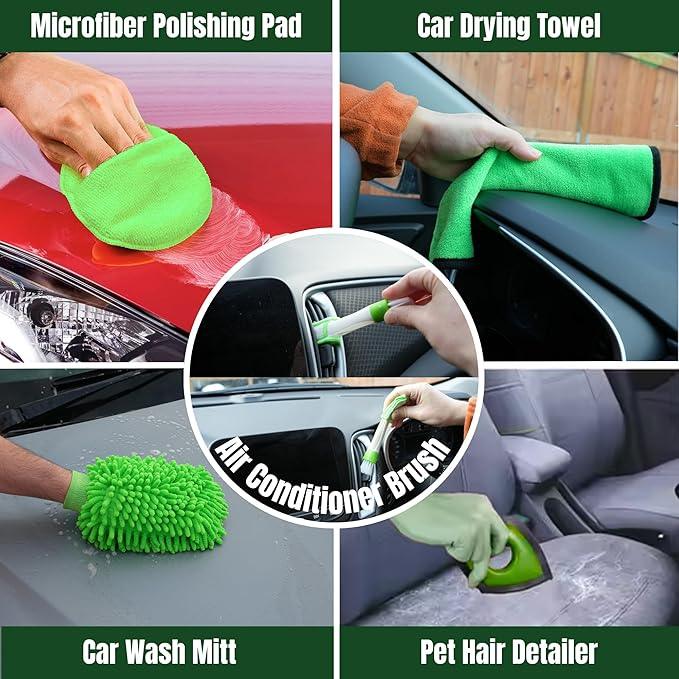 MONHL 26 Pcs Car Detailing Kit – Complete Interior & Exterior Car Cleaning Kit with Drill Brush Attachments, Detailing Brushes, Wheel & Tire Brush, Microfiber Towels, Wash Mitt, Pet Hair Remover - NeatNest