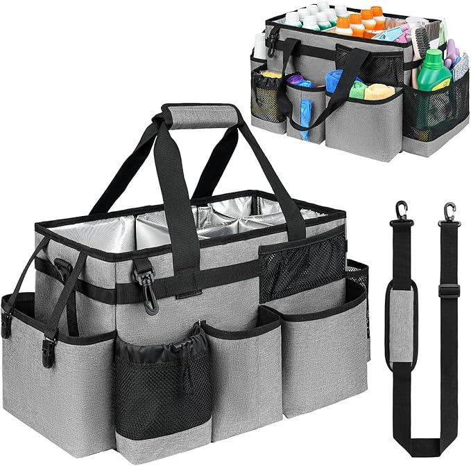 Cleaning Caddy Bag, Large Cleaning Supplies Organizer for Housekeepers, Housekeeping Caddy with Handle and Detachable Padded Cushion, Gray - NeatNest