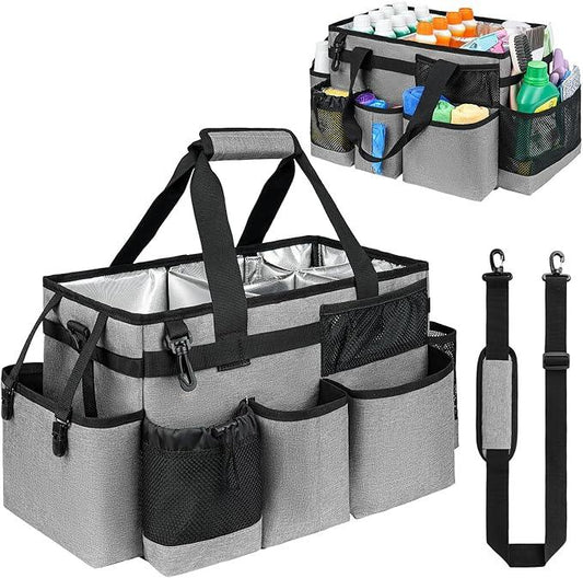 Cleaning Caddy Bag, Large Cleaning Supplies Organizer for Housekeepers, Housekeeping Caddy with Handle and Detachable Padded Cushion, Gray - NeatNest