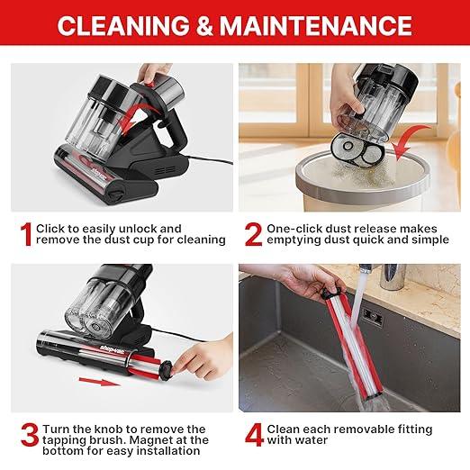 Shop-Vac Mattress Vacuum Cleaner, 14KPa Powerful Bed Vacuum with 253.7nm UV-C Light, 36960 RPM/Min Tapping, HEPA Filter & Ultrasonic, Dual Cup Filtration, for Bed, Sofa, Couch, 400W, 15.4 ft Corded - NeatNest