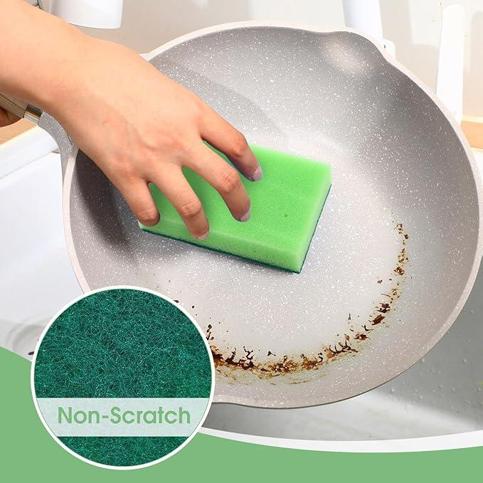 Tioncy 100 Pcs Individually Wrapped Sponges Bulk Kitchen Green Non Scratch Scrub Sponges Dual Sided Cleaning Scrubber for Household Washing Dishes, Pots, Pans, Sinks, Stoves, Appliances, Car, Bike - NeatNest