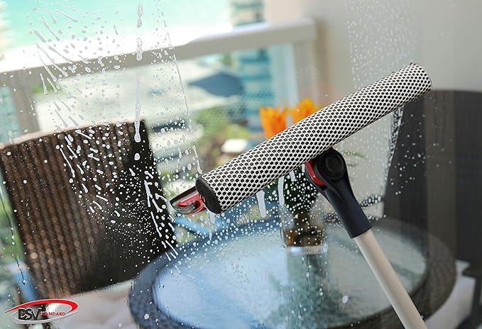 DSV Standard Professional Window Squeegee | 2-in-1 Window Cleaner Sponge and 10" Soft Rubber Strip with Extension Pole 34 INCH & 86.5 cm | Adjustable to Clean from Multiple Angles - NeatNest