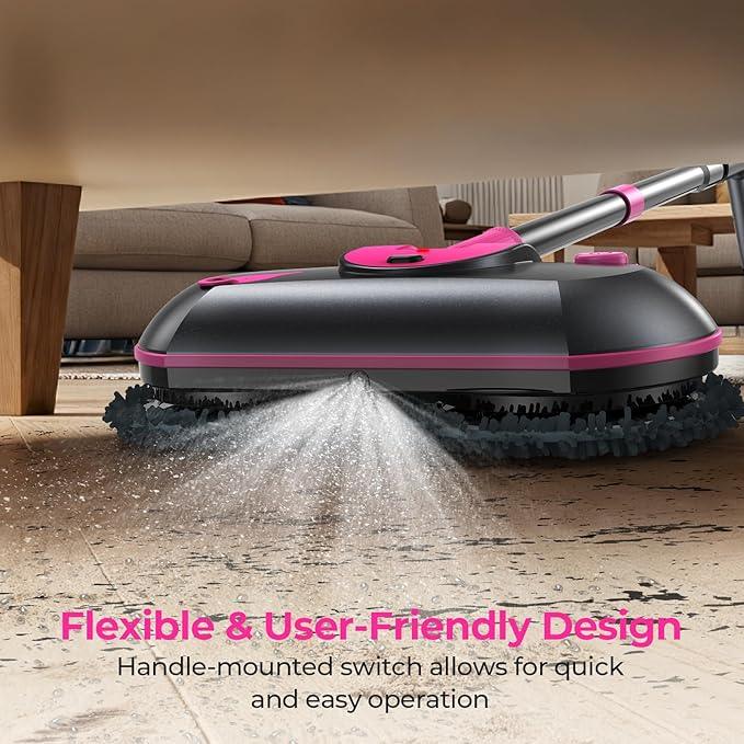 ScrubWiz Electric Spin Mop with Water Sprayer, Cordless Self-Propelled Floor Cleaner for Hardwood & Tile, Quiet Cleaning, Adjustable Handle, 2500mAh Long-Lasting Battery, 300ml Tank, Pink - NeatNest
