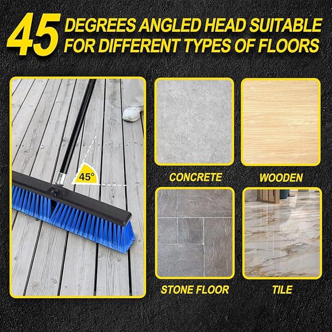18 Inches Outdoor Push Broom Heavy Duty Shop Broom with 63" Long Handle for Deck Driveway Garage Yard Patio Concrete Floor Cleaning(Blue) - NeatNest