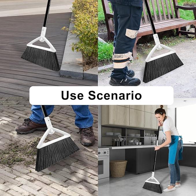 2 Pack Outdoor Indoor Broom, Brooms for Sweeeping Indoor, Heavy-Duty Kitchen Broom with Long Pole, Angle Broom White for Garages Restaurant Courtyard Office Slidewalk Lobby Sweep Dust - NeatNest