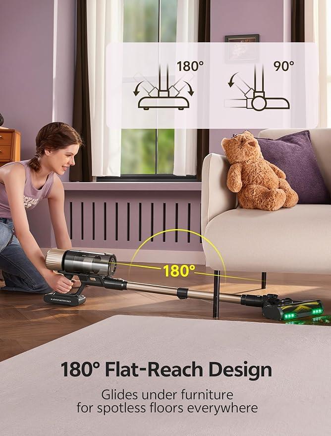 Ultenic Cordless Vacuum Cleaner, 550W 50KPA 65min Runtime, Stick Vacuum with Green Light, Self-Standing & 180° Lay-Flat, Anti-Tangled Brush, Vacuum Cleaners for Home/Hard Floor/Carpet/Pet Hair, U15 - NeatNest