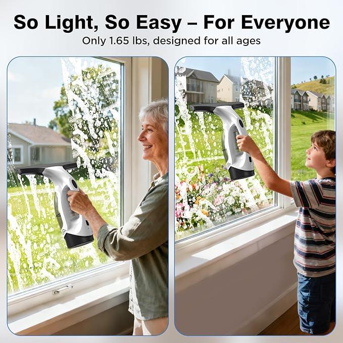 Window Vacuum Squeegee Cordless, 2000Pa Electric Window Cleaner Tool with 2200mAh & 150ml Water Collection Tank, Window Cleaning Kit Shower Squeegee for Glass Doors, Windows, Mirrors, Car (White) - NeatNest