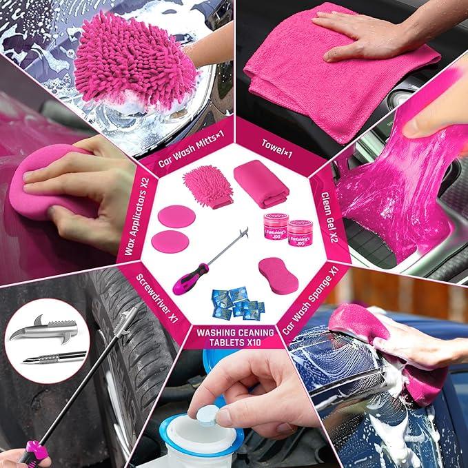 38PCS Car Detailing Kit Interior Cleaner with High Power Handheld Vacuum, Car Wash kit with Detailing Brush Set,Car Interior Detailing Kit,,Pink Car Accessories for Motorcycle,Cars,Gift for Women - NeatNest