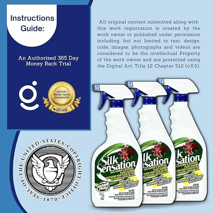 Sparkle Plenty Silk Sensation Artificial Flower & Plant Leaf Cleaner - Fake Flower Dusting Spray - Silk Plant Cleaner Spray No Wipe - Drip Dry Cleaning Supplies for Artificial Tree (32 oz, 3 Pack) - NeatNest
