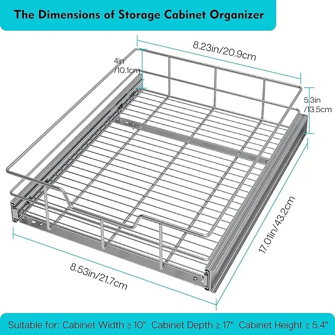 Pull Out Cabinet Organizer 9" W X 17" D, Slide Out Drawers For Kitchen Organizers and Storage, Pull Out Drawers For Cabinets Capacity Heavy Duty Caddy, Cabinet Shelves Chrome-Plated, Bathroom Pantry - NeatNest