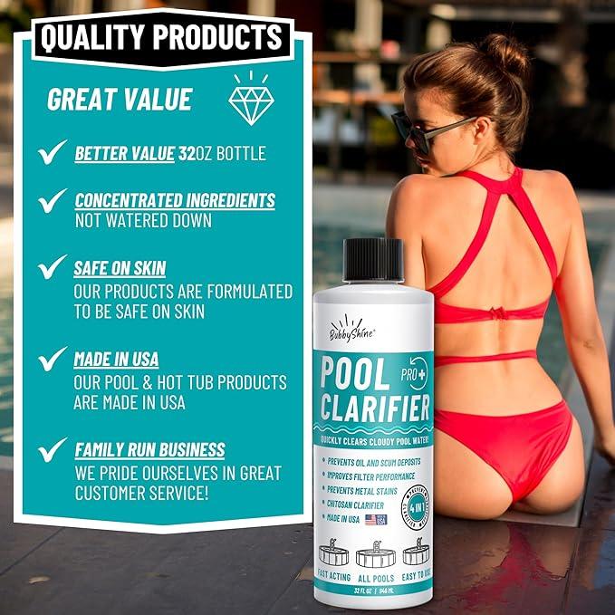 Pool Clarifier - Natural Chitosan Clarifier, Swimming Pool Cleaner Liquid, Cloudy Pool Water Treatment, Pool Chemicals for Inground Pools & Above Ground Pools, 32oz - NeatNest