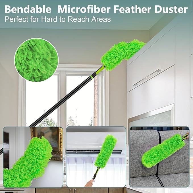 15 Foot Dusters for Cleaning, Duster with Extension Pole 7-15ft, Microfiber Feather Duster Used for Cleaning Ceiling Fan, High Window, Blinds, Shutters, Sofa, Cobweb Duster for Home (14 PCS) - NeatNest